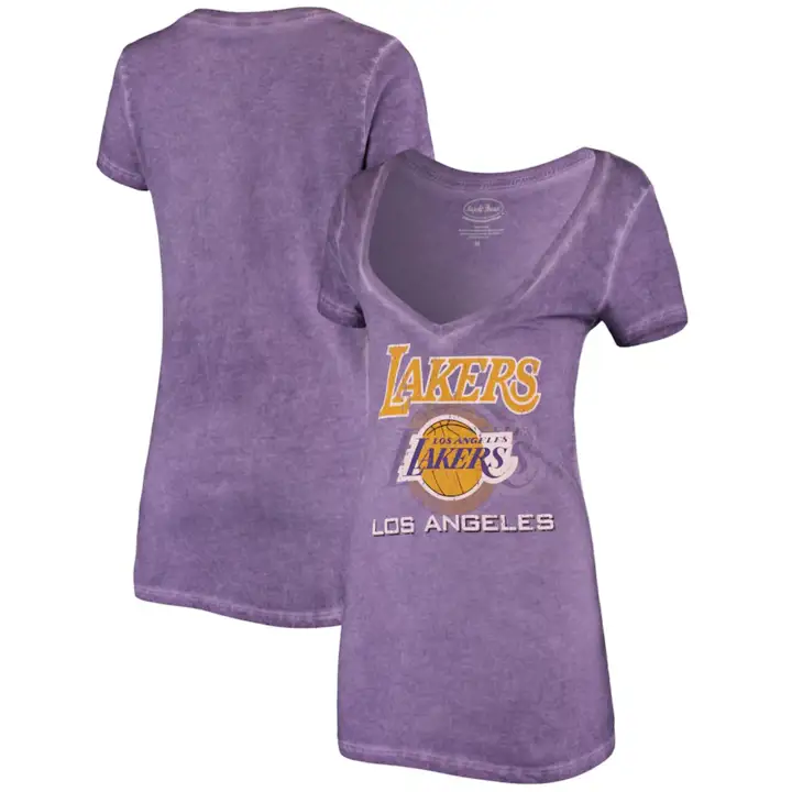 T-shirt Los Angeles Lakers NBA encolure en V pour femme avec effet Tie-dye éponge VIOLET