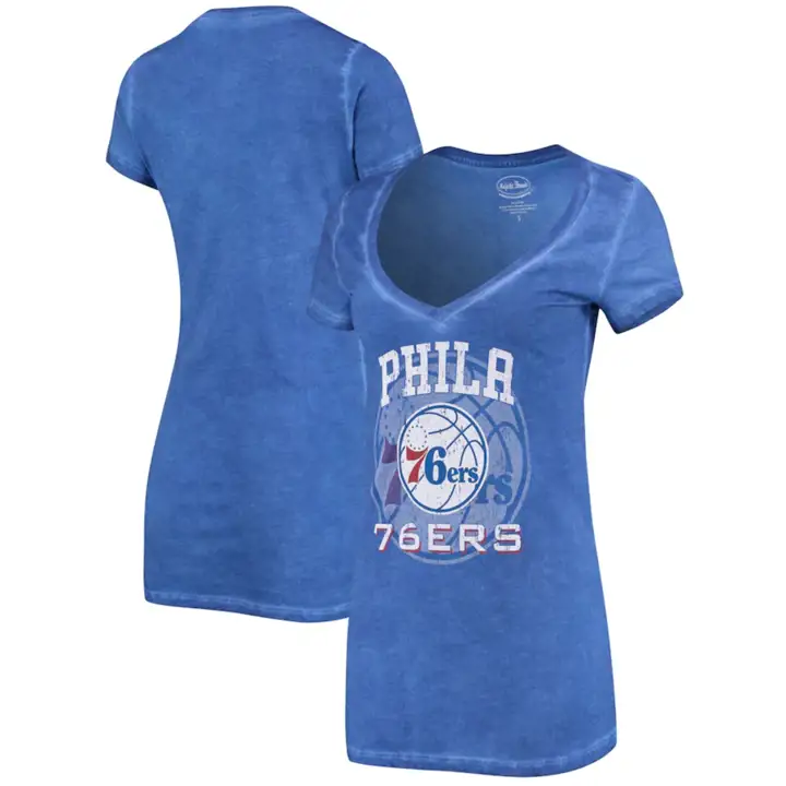 T-shirt Philadelphia 76ers NBA en tissu éponge teint avec col en V pour femme - BLEU