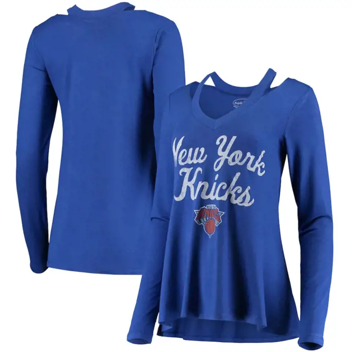 New York Knicks T-shirt à manches longues et col en V 2018 bleu