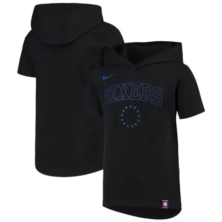 Philadelphia 76ers NBA Logo Jeune Sweat à Capuche Manches Courtes Noir