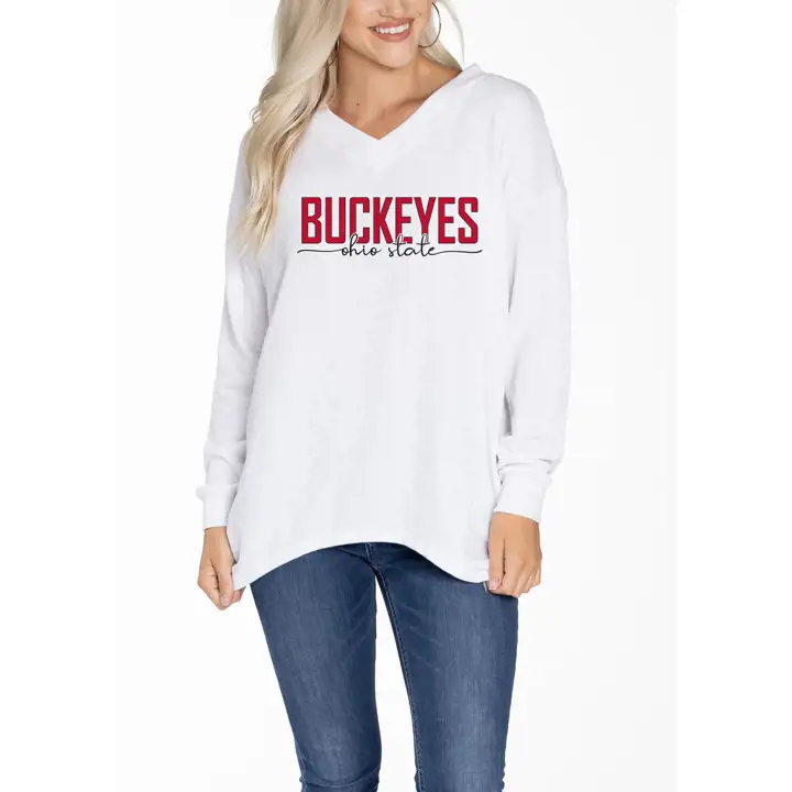T-shirt à manches longues et col en V Bailey NCAA pour femme Ohio State Buckeyes wh