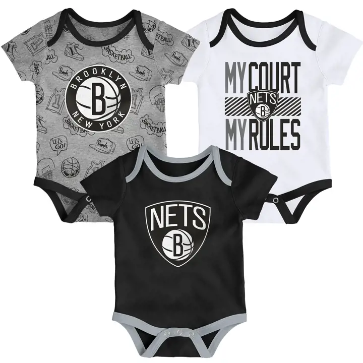Ensemble de 3 grenouillères pour nouveau-né Brooklyn Nets NBA 20 BLK