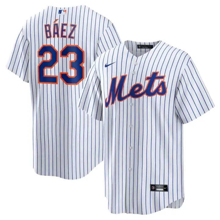 Maillot Réplique Officiel Joueur MLB des Mets Javier Baez blc/rbc