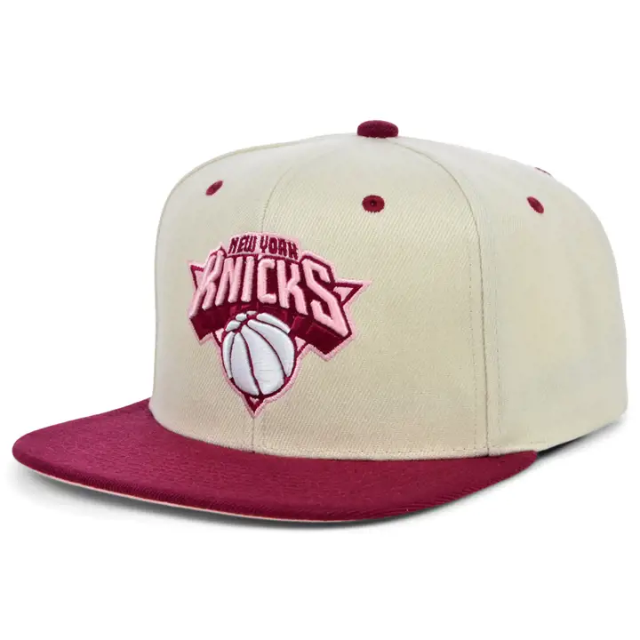 Casquette snapback New York Knicks NBA Rose Merlot voile/crème/rose