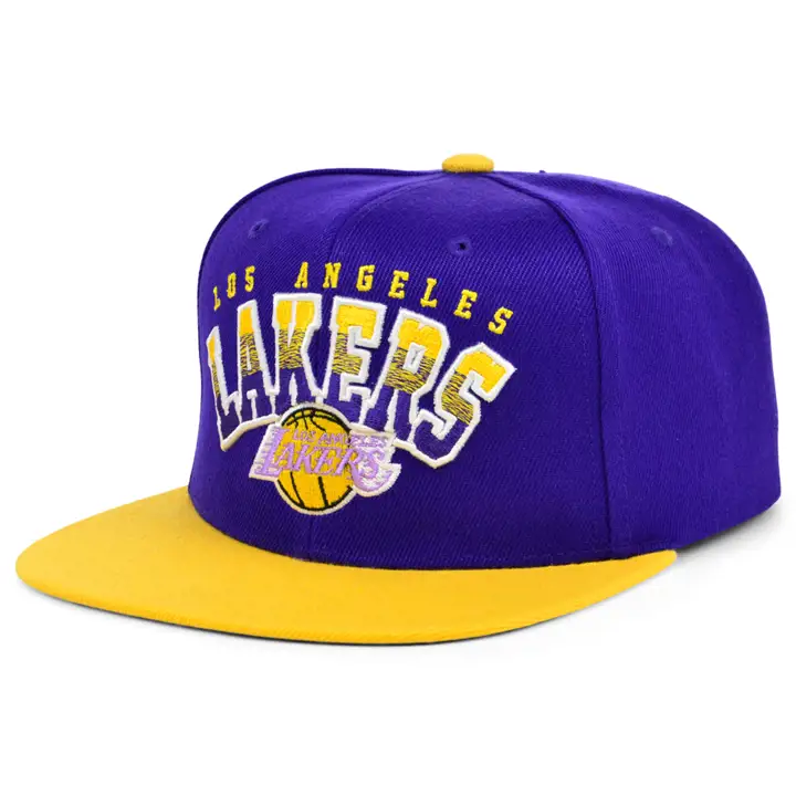 Casquette NBA Los Angeles Lakers à visière plate, dégradé de mots, pur/jaune/Vi