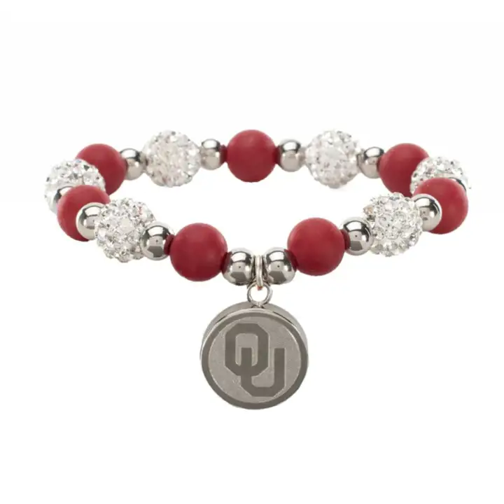 Bracelet perlé Oklahoma Sooners Sadie OU argent/blanc/bleu