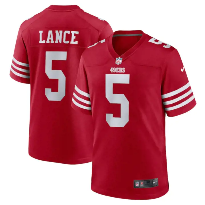 Maillot de match NFL 49ERS Trey Lance ROUGE