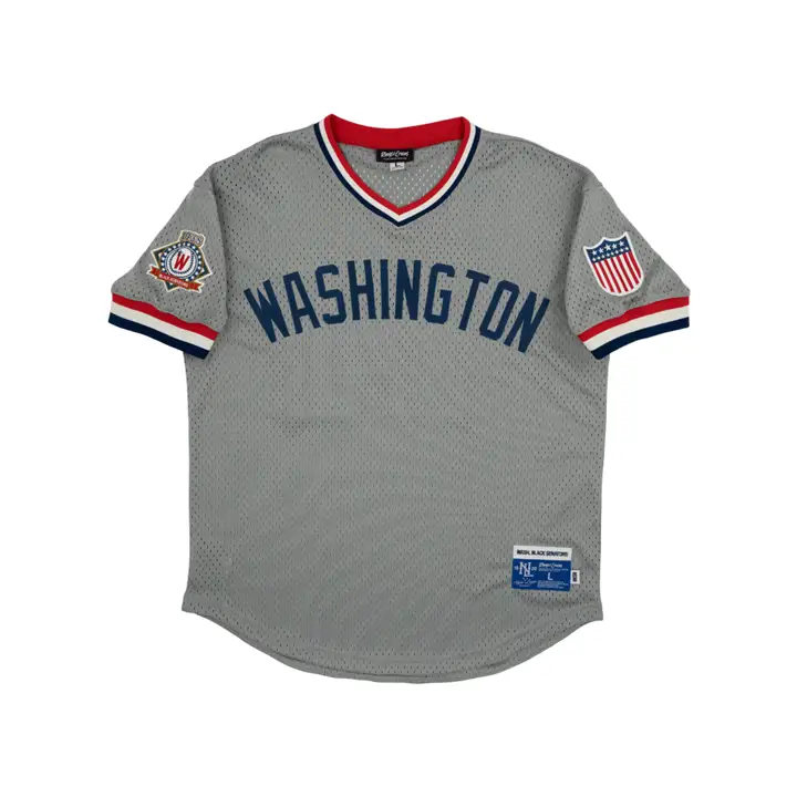 Maillot en maille à col en V réplique des Washington Black Senators NL GRIS