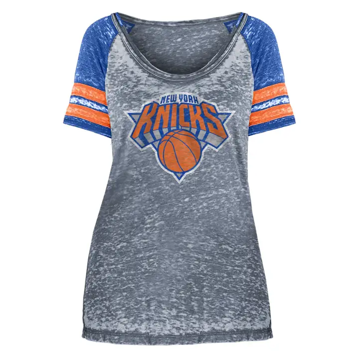 New York Knicks NBA Femme Col Rond Manches Rayées gris