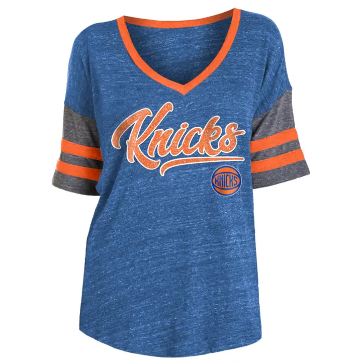New York Knicks NBA Col en V Manche Rayure Bleu
