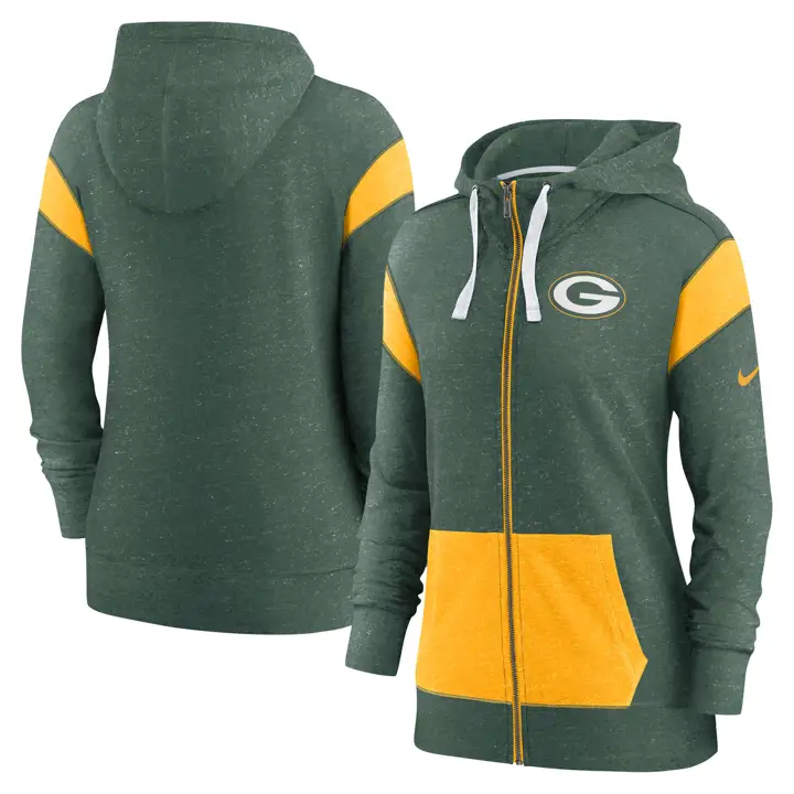 Green Bay Packers NFL Femme Gym Vintage Entièrement zippé 22 vert