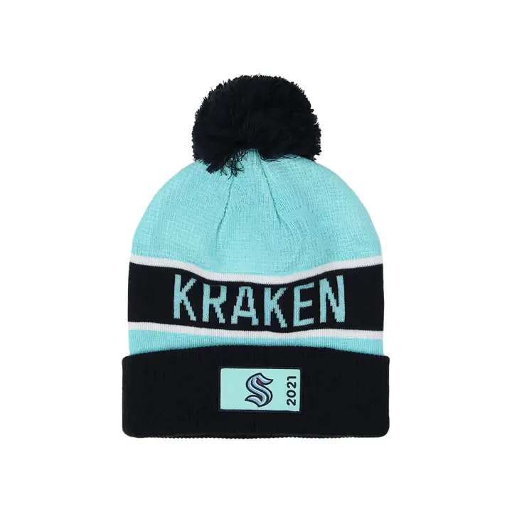 Bonnet à revers et pompon Seattle Kraken NHL 22 LR, marine/bleu