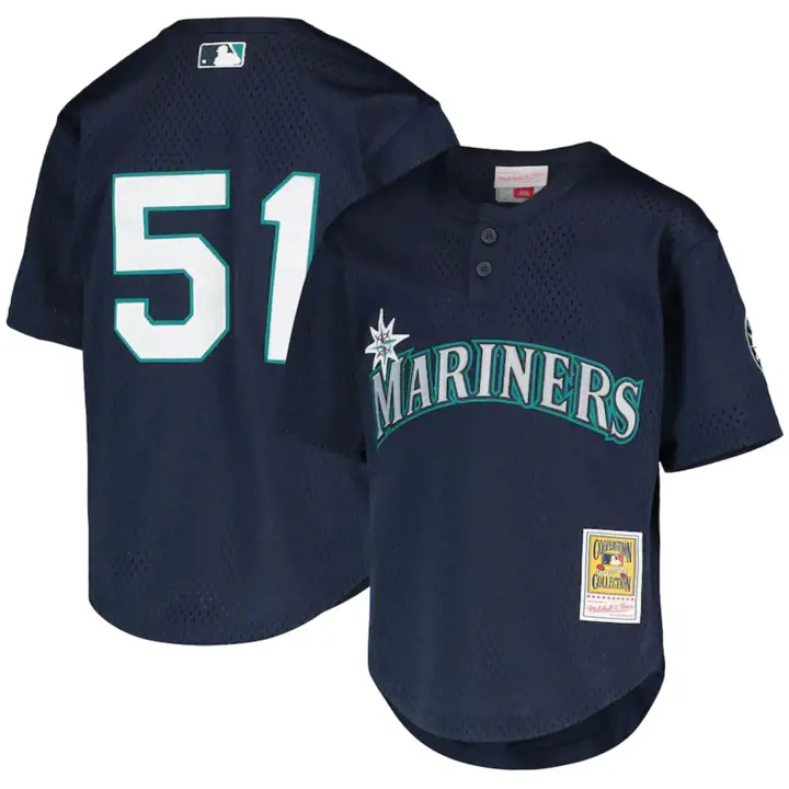 Maillot en maille M&N authentique Seattle Mariners MLB pour jeune BP Ichiro Su
