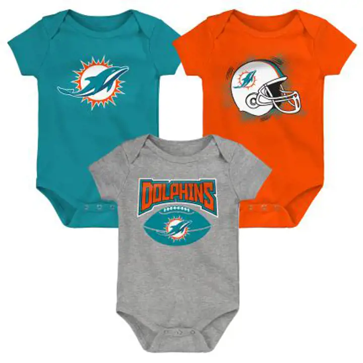 Ensemble 3 pièces nouveau-né Miami Dolphins NFL Game On 22 sarcelle/orange