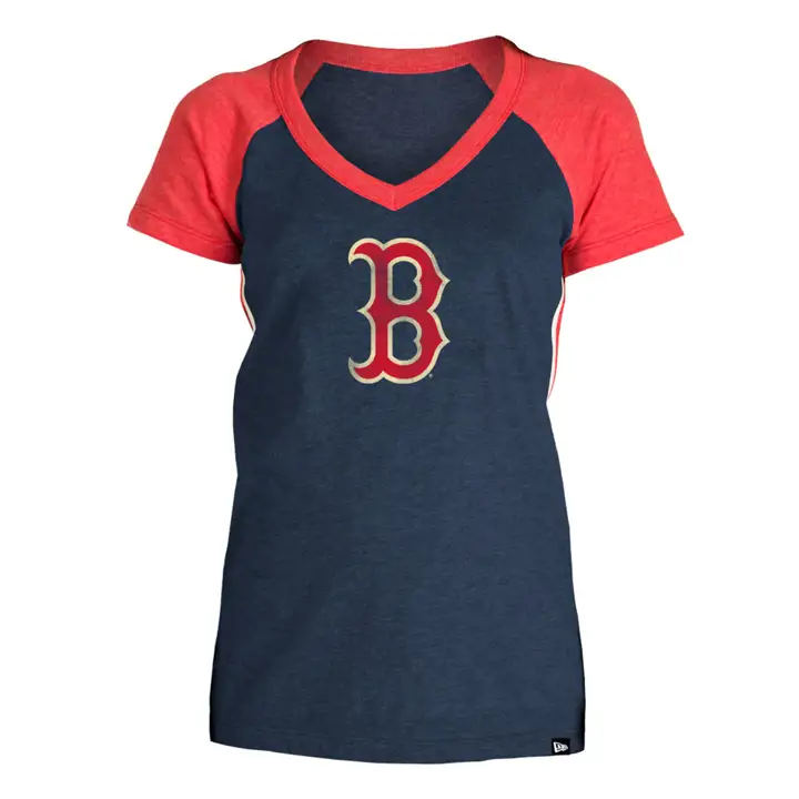 Boston Red Sox MLB Femme Manches Contrastantes Logo Métallisé 21 Marine