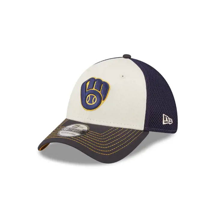 Casquette ajustée 39Thirty bicolore MLB Milwaukee Brewers – Beige/Bleu marine
