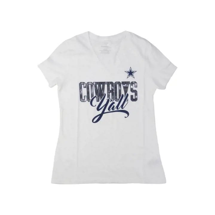 COWBOYS NFL T-shirt col en V Yall Ville natale pour femme 21 blanc