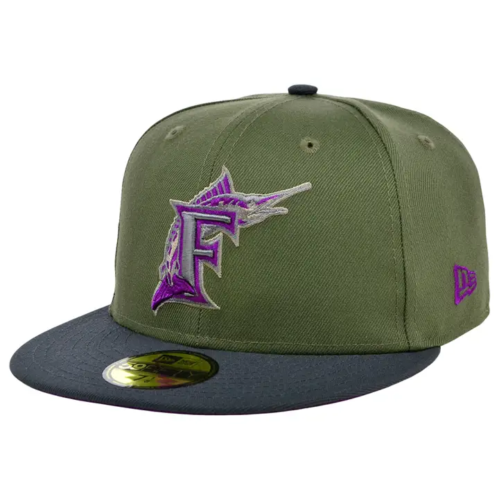 Casquette 59FIFTY MLB Mossy Haze Florida Marlins Olv/graph/pur
