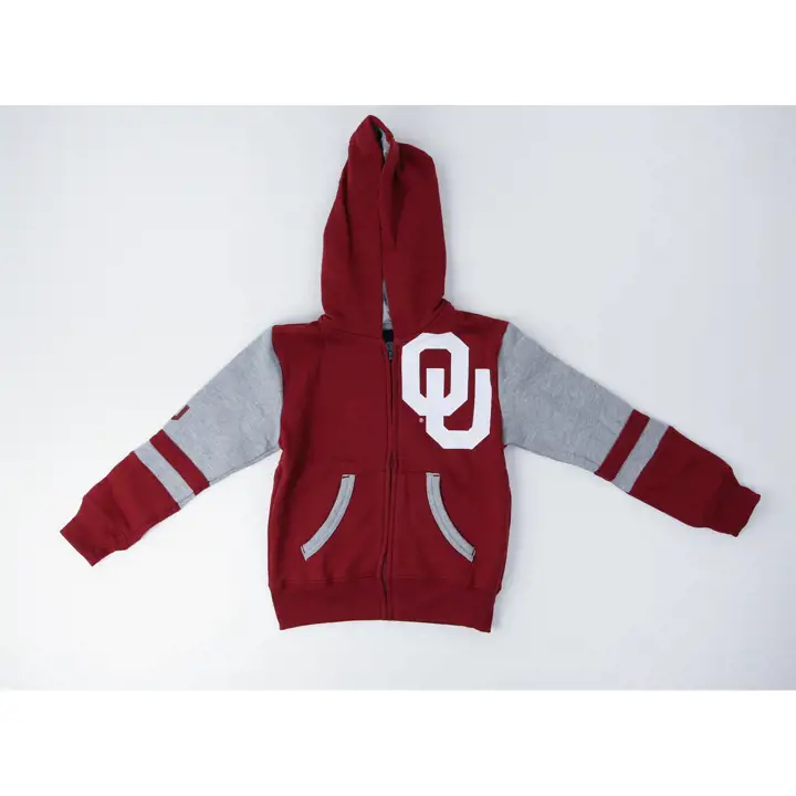 Sweat à capuche zippé enfant NCAA Oklahoma Sooners stade 22 cramoisi/gris