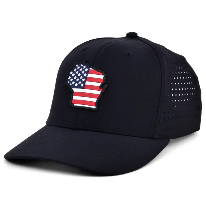 ÉCUSSON CAOUTCHOUC WISCONSIN DRAPEAU AMÉRICAIN REMPLI noir