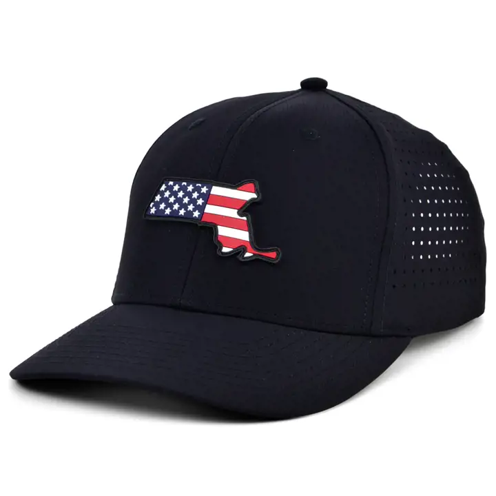 MASSACHUSETTS ÉCUSSON EN CAOUTCHOUC DRAPEAU AMÉRICAIN FOND NOIR