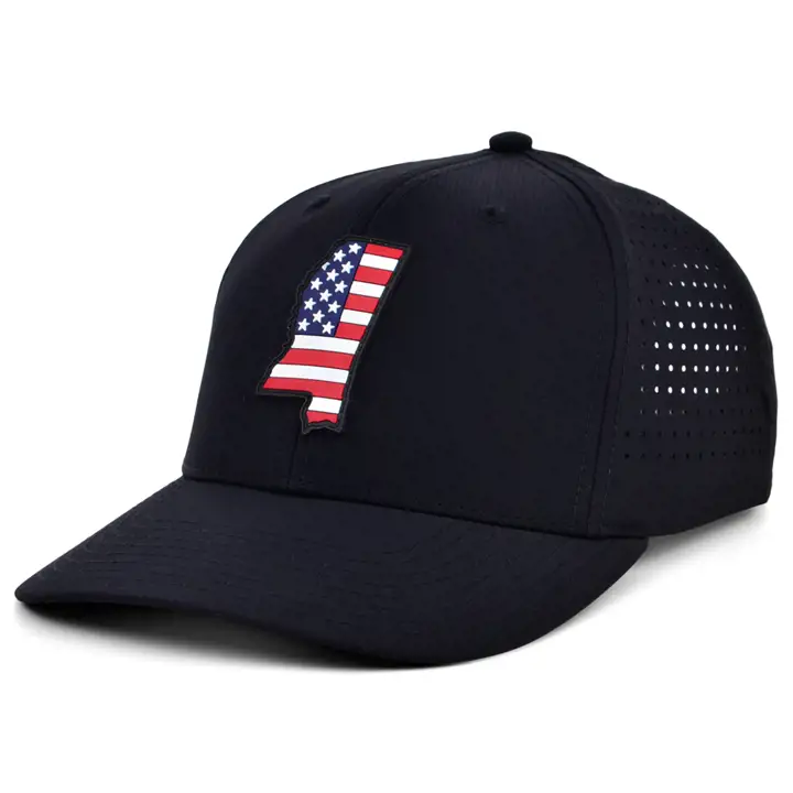 ECUSSON EN CAOUTCHOUC MISSISSIPPI DRAPEAU DES ÉTATS-UNIS FOND NOIR