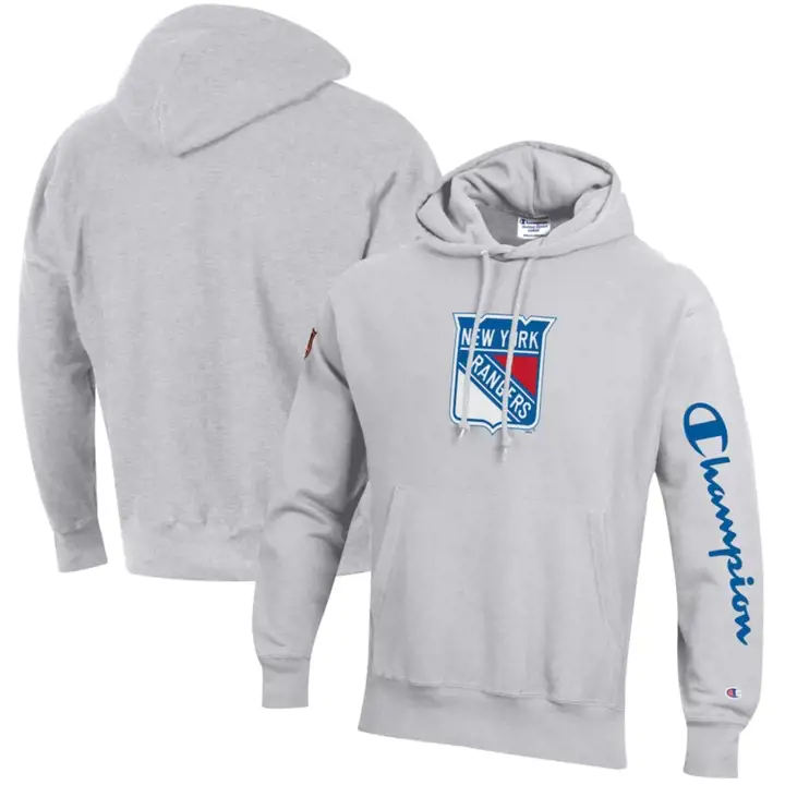 Chandail à capuchon en tricot inversé LNH OB Collection des Rangers de New York gris