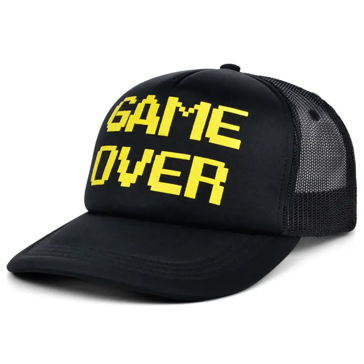 Casquette trucker en mousse "Game Over" de la collection Pop Culture de Ordinary Crowns - Noir/Jaune