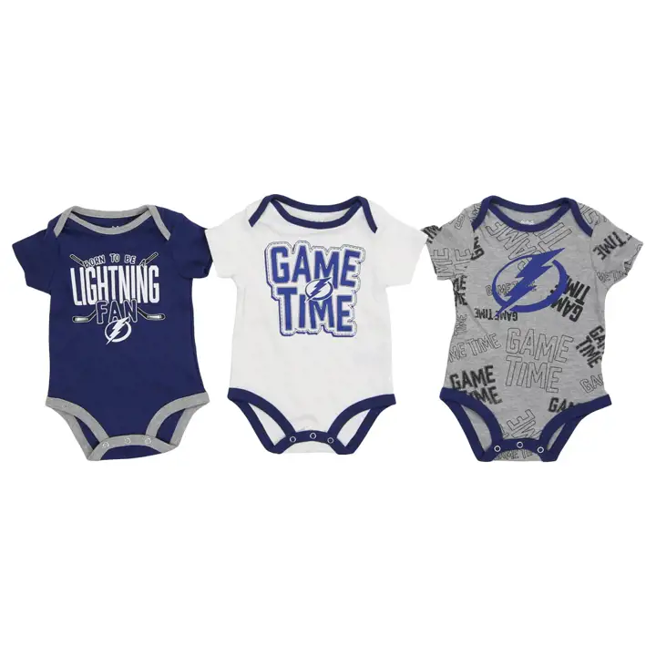 Ensemble de 3 grenouillères à logo des Lightning de Tampa Bay (LNH) pour bébé, bleu