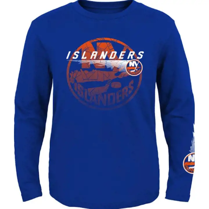 T-shirt à manches longues bleu pour jeunes NHL New York Islanders motif glace craquée