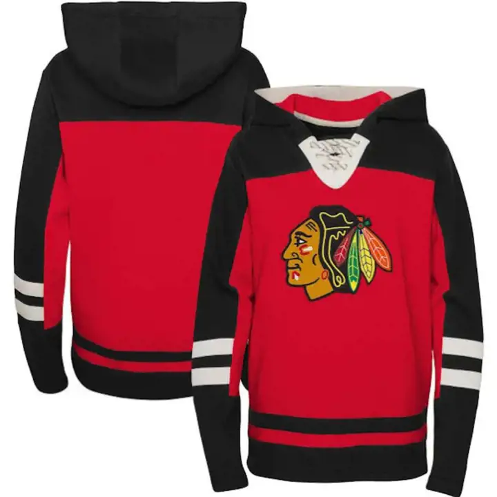 Chandail à capuchon à lacets sans âge pour jeunes Chicago Blackhawks LNH, noir/rouge
