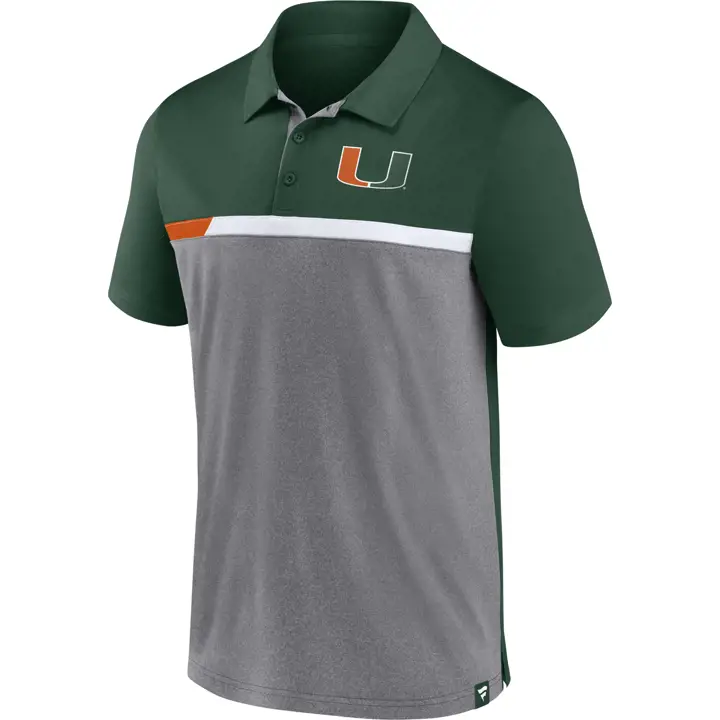 Polo colorblock Miami Hurricanes NCAA, blocs séparés, 22 GRN/GRY