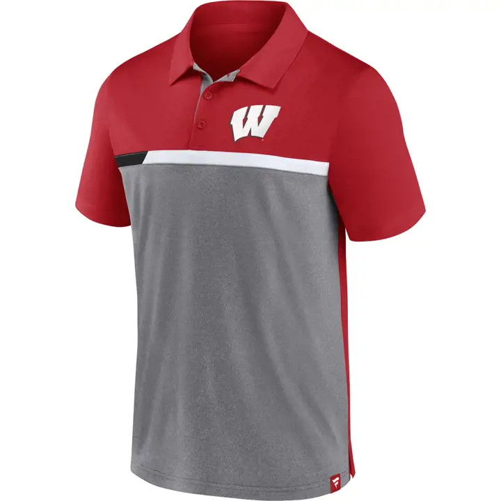 Polo color block Wisconsin Badgers NCAA, coupe contrastante, 22 ROUGE/GR
