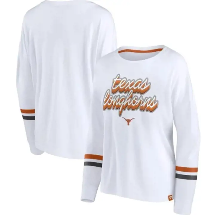 T-shirt à manches longues rétro Texas Longhorns NCAA pour femme, 22 WHT/OR