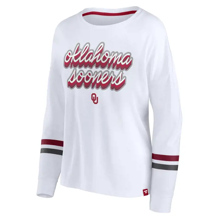 T-shirt manches longues rétro NCAA pour femme Oklahoma Sooners Power 22 WHT/C