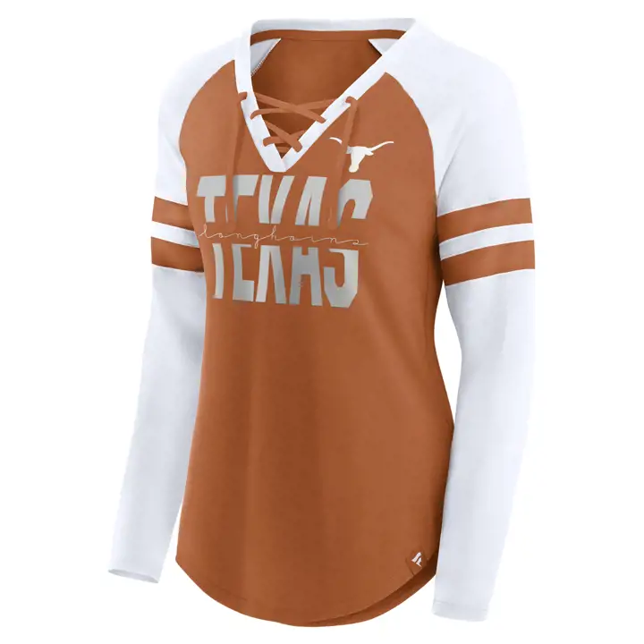 T-shirt à manches longues et col en V lacé Texas Longhorns NCAA pour femme