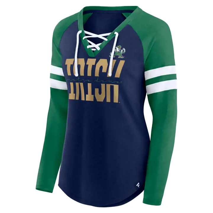 Haut à manches longues col en V à lacets femme Notre Dame NCAA Hang Time 22 MARINE/K