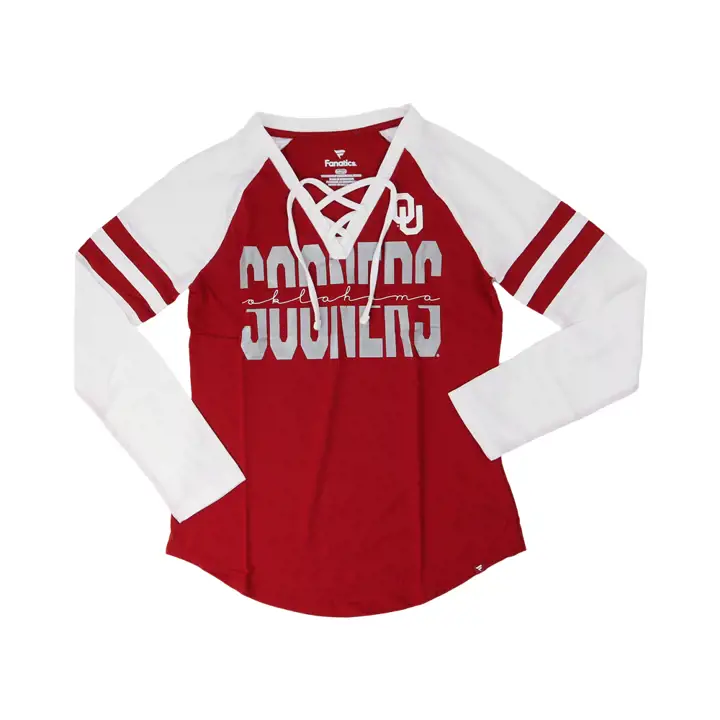 Oklahoma Sooners NCAA Femme Hang Time Manches Longues Col V à Lacets 22