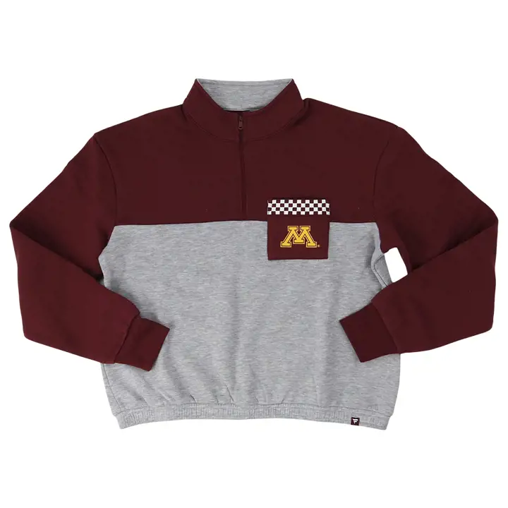 Haut court Minnesota NCAA pour femme, de la ligne de touche à la ligne de touche, avec demi-fermeture éclair