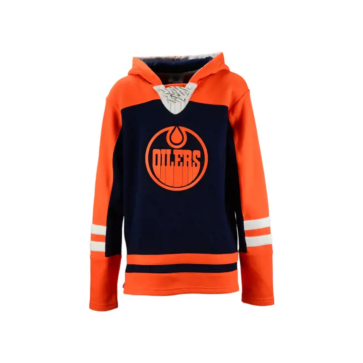 Chandail à capuchon à lacets « Ageless » pour jeunes des Oilers d'Edmonton de la LNH – Orange/Marine