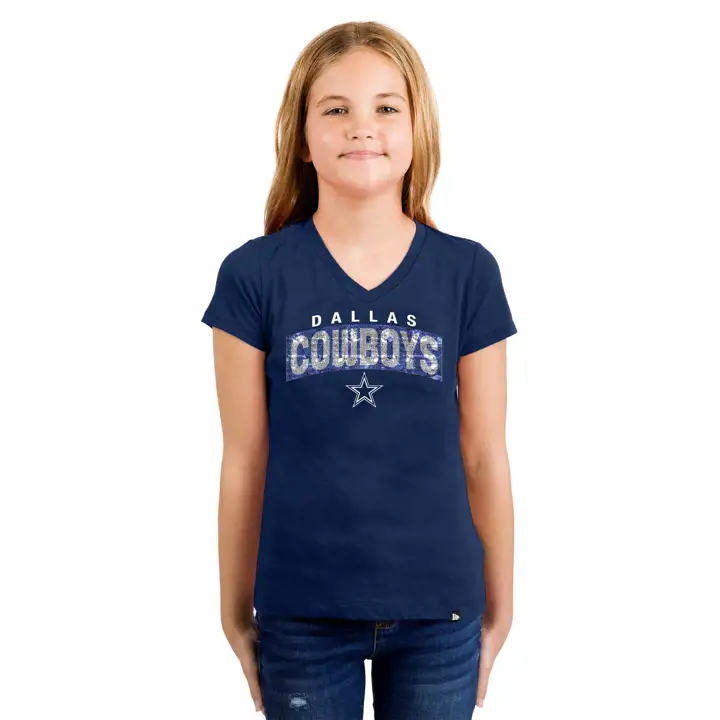T-shirt réversible à paillettes NFL Dallas Cowboys pour filles 22 ans Marine