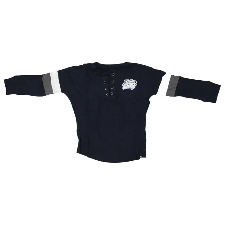 T-shirt à manches longues à lacer pour filles NFL Dallas Cowboys 22 marine