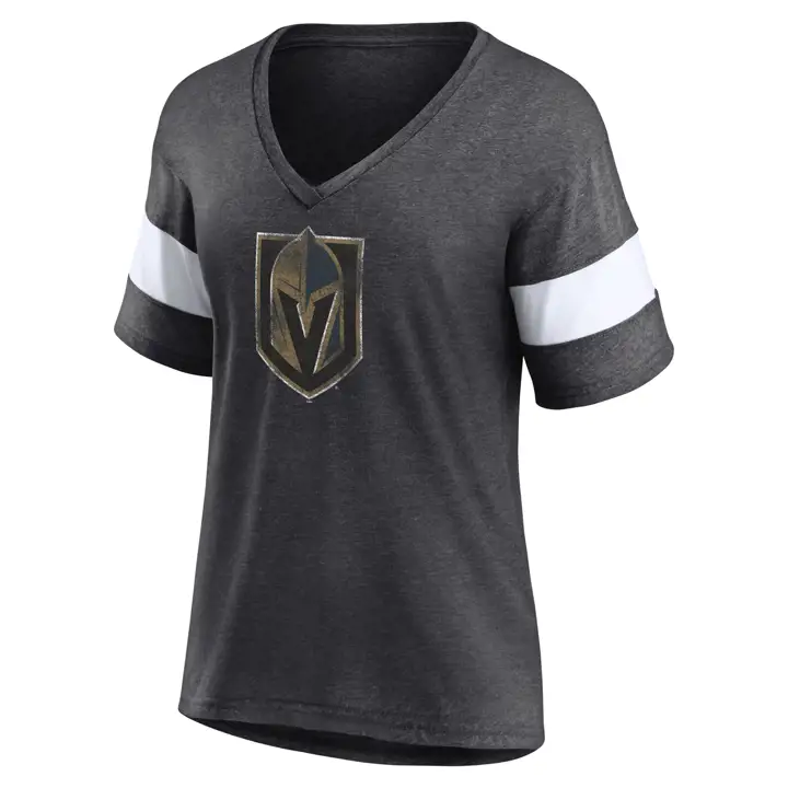 T-shirt à manches courtes et rayures avec logo principal des Golden Knights de Vegas de la LNH pour femme