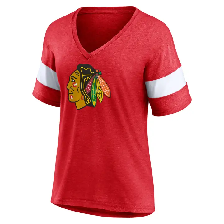 T-shirt Chicago Blackhawks NHL à rayures et logo principal pour femme 22