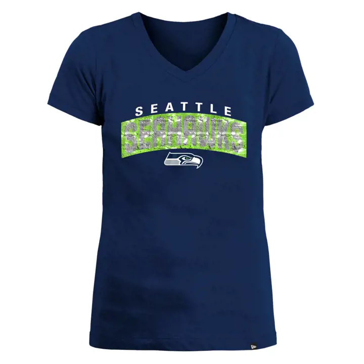 T-shirt à sequins réversibles NFL Seattle Seahawks pour filles 22 ans, bleu marine