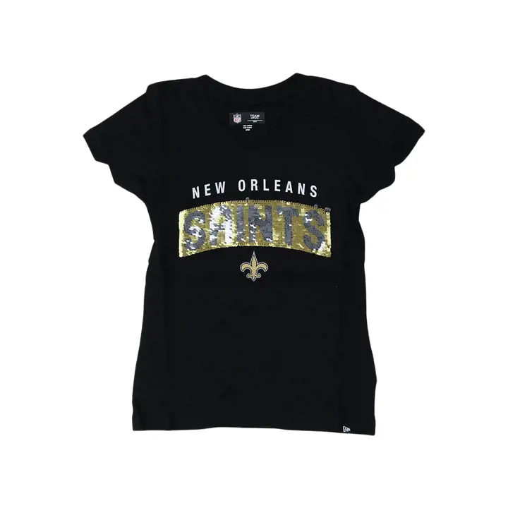 T-shirt Filles NFL Nouvelle-Orléans Saints à Paillettes Réversibles 22 Noir