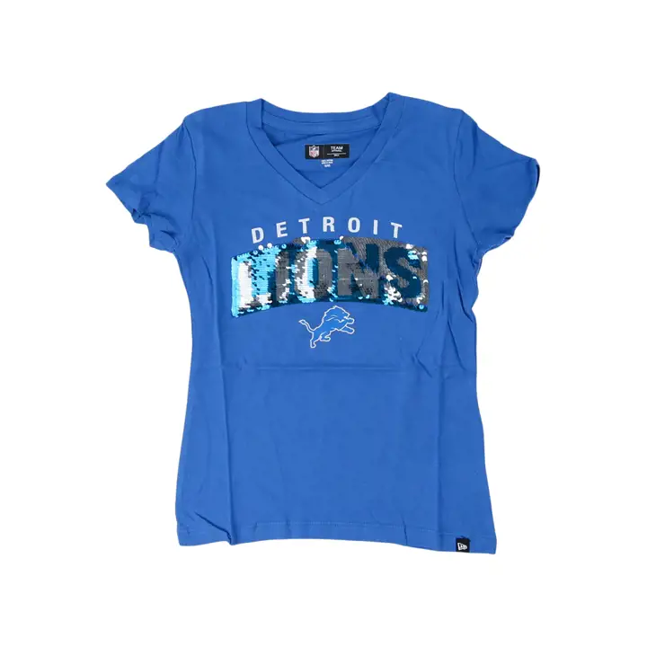 T-shirt pour fille Detroit Lions NFL à sequins réversibles 22 bleu