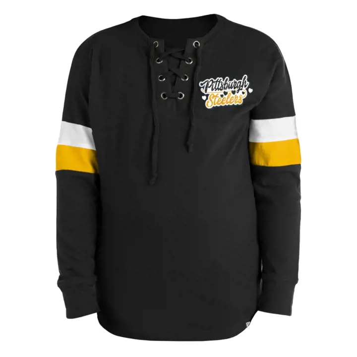 T-shirt à manches longues à lacets Pittsburgh Steelers NFL pour filles 22