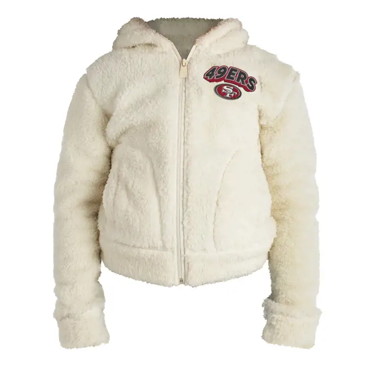 Sweat à capuche zippé NFL Sherpa San Francisco 49ers pour filles 22 blanc