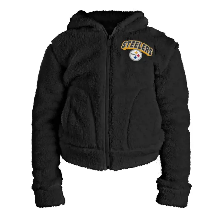 Pittsburgh Steelers NFL Fille Sweat à Capuche Sherpa Entièrement Zippé 22 noir